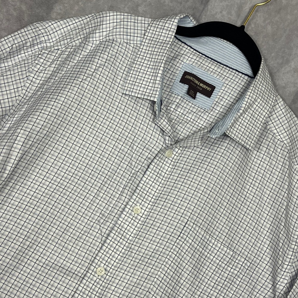 Johnston & Murphy Button Front Shirt Mens XXL Blue Excellent Check Cotton LS - Picture 1 of 9